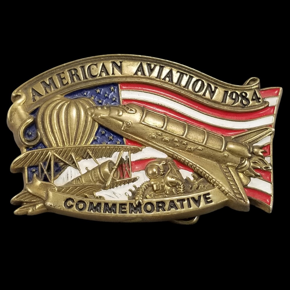 American Aviation 1984 Commemorative Solid Brass‎ Belt Buckle Baron Buckles USA